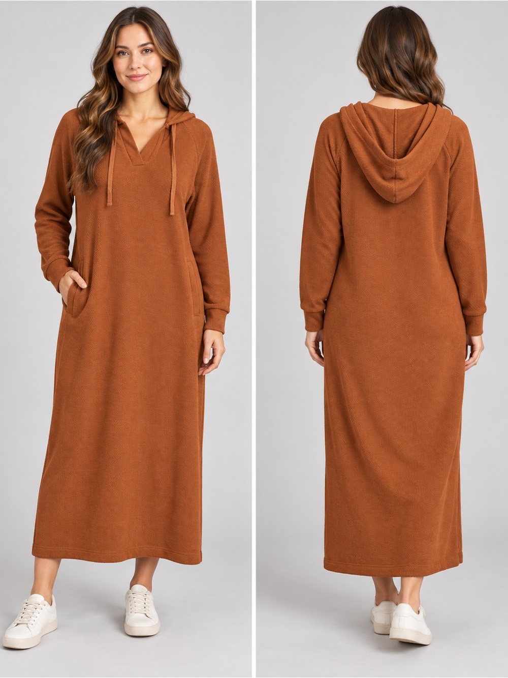 Wrap London Rust Hooded Maxi Dress size 10 100% cotton